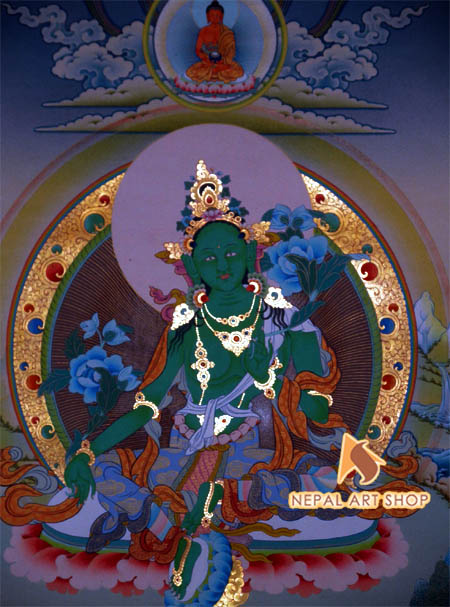 Tibetan, Green Tara, Thangka, Painting, Nepal Art Shop, Hand-painted, Art