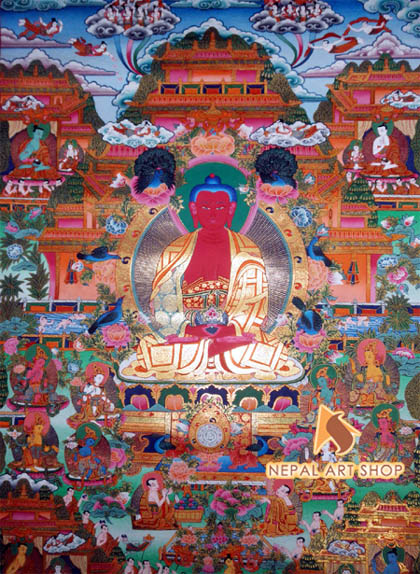 Amitaus Buddha Thangka, Amitaus Buddha Painting, Nepal Art Shop, Thangka Painting, Authentic Thangka, Handcrafted Thangka