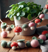 felted wool mushroom garland in string of money plant