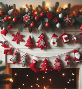 Felt Christmas Garland, Red Mantle Christmas Garland, Felt Bunting Christmas Decorations, Christmas wool Banner, Holiday Garland
