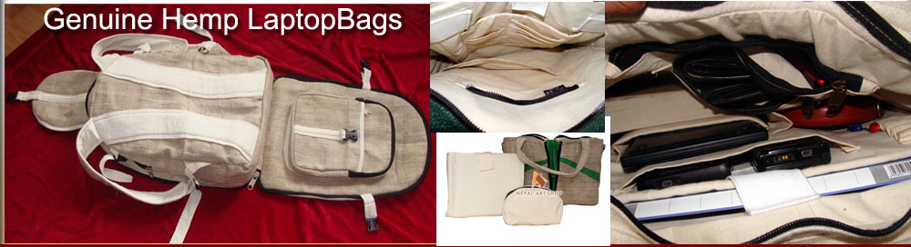 Hemp Laptop bags are design with multiple pockets inside out for having laptop and accessories your personnel need inside bags during travel, office or outdoor activities. Hemp laptop bags, hemp bag, handbags, backpacks, fanny packs wholesaler from Nepal Kathmandu also exporter of hemp clothing fabrics, hemp yarn, hemp products in wholesale bulk . As per your demand we can develop new design and quantity you wish. 
Made out of green Cannabis (Hemp) plant fabric. Cannabis Sativa one of the most useful species, grows naturally Nepal’s Himalayan climate. Nepal’s Cannabis Sativa is famous among marijuana users worldwide for its natural high and unique flavour