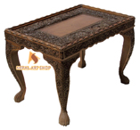 hand carved living room tables, kashmiri walnut,
wood carving, furniture, coffee table Nepal, Coffee Table designs