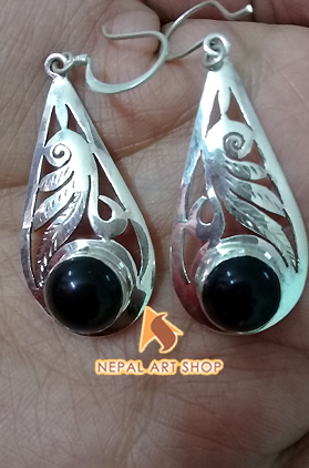 Moon Stone Beads Crafted Silver Earring Pair – Wholesale Nepal Handmade Beads Jewelry Code BJ014