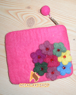 Colorful Flower with beads Children Purse – Wholesale Felt Kids Craft Code EFCF024 from Nepal