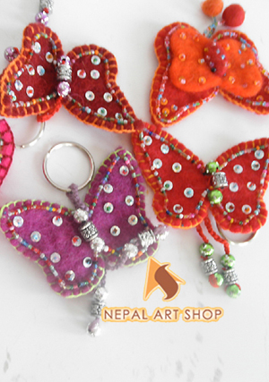Butterfly Felt Wool Keyring with Metal Beads Fun Felt Crafts – Wholesale Felt Kids Craft Code EFCF025 from Nepal