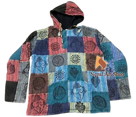 Hemp Cotton Bold Universe Symbol Hand Printed Hoodie Jacket – Wholesale Nepal Garment Code NGARM039